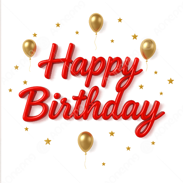 Red Happy Birthday Text with Balloons & Hearts PNG  AOnePng