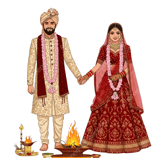 Indian Bride & Groom Illustration Vector - Wedding PNG & Clipart Free Download | AonePNG