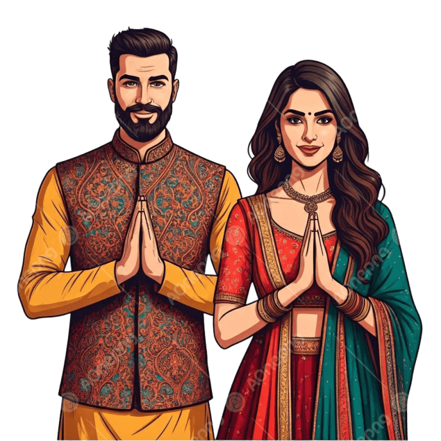 Indian Wedding Couple Namaste PNG | Free Invitation PNG Download – AonePNG