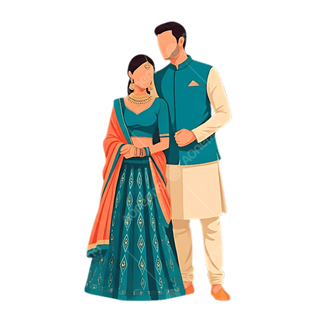 Indian Wedding Couple Outfits PNG – Chaniya Choli & Kurta Clipart for Bride & Groom | Free Transparent Images at AOnePng
