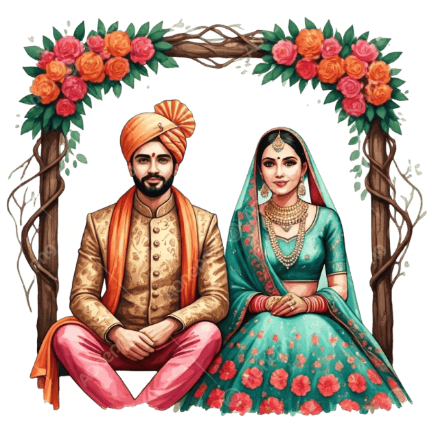 Indian Wedding Couple PNG - Traditional Attire Clipart & Illustration Free Download | AonePNG