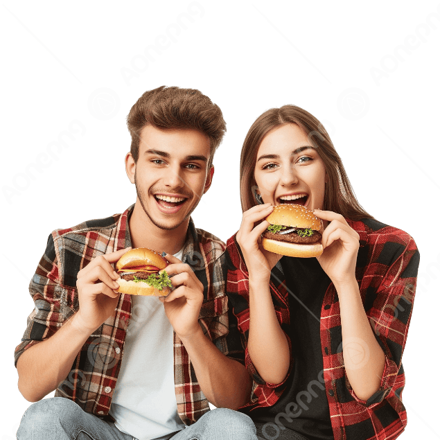 Happy Couple Eating Burger PNG Clipart  AOnePng