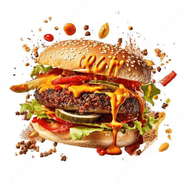 Spicy Burger Typography PNG with Chocolate Art  AOnePng