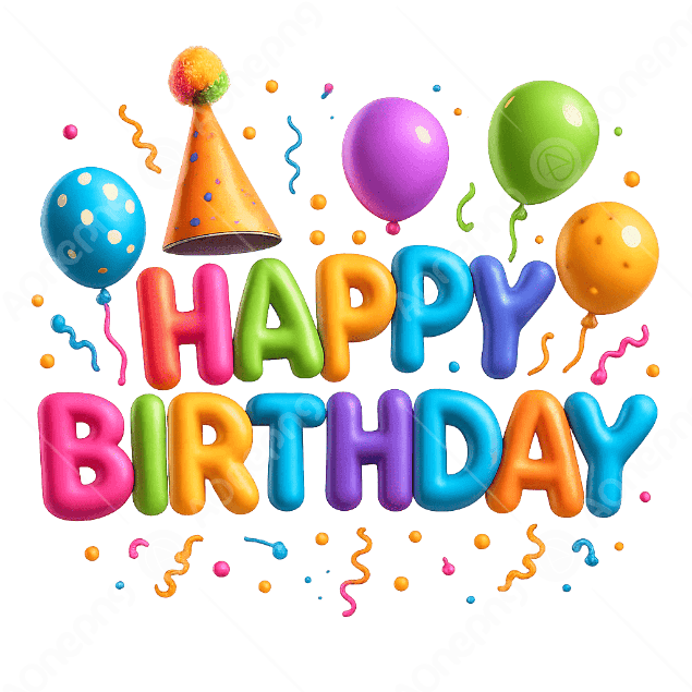 Festive Happy Birthday PNG Text with Fun Elements AOnePng