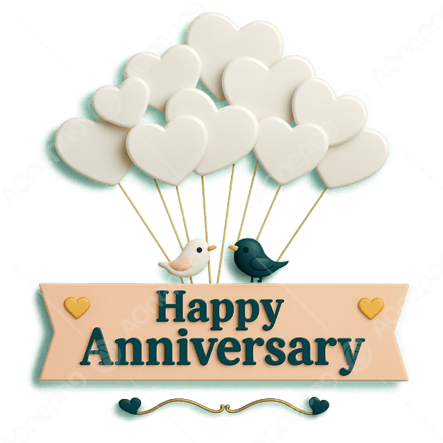 Happy Anniversary Birds with Heart Balloons  AOnePng