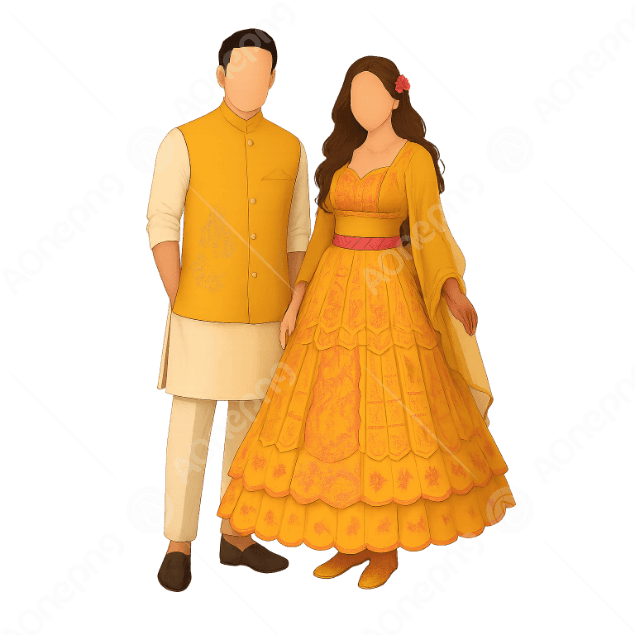 Indian Couple Yellow Dress PNG Clipart Free Download | AOnePng