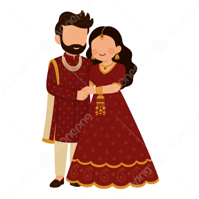 Indian Wedding Couple Cartoon PNG Vector Clipart | AOnePng